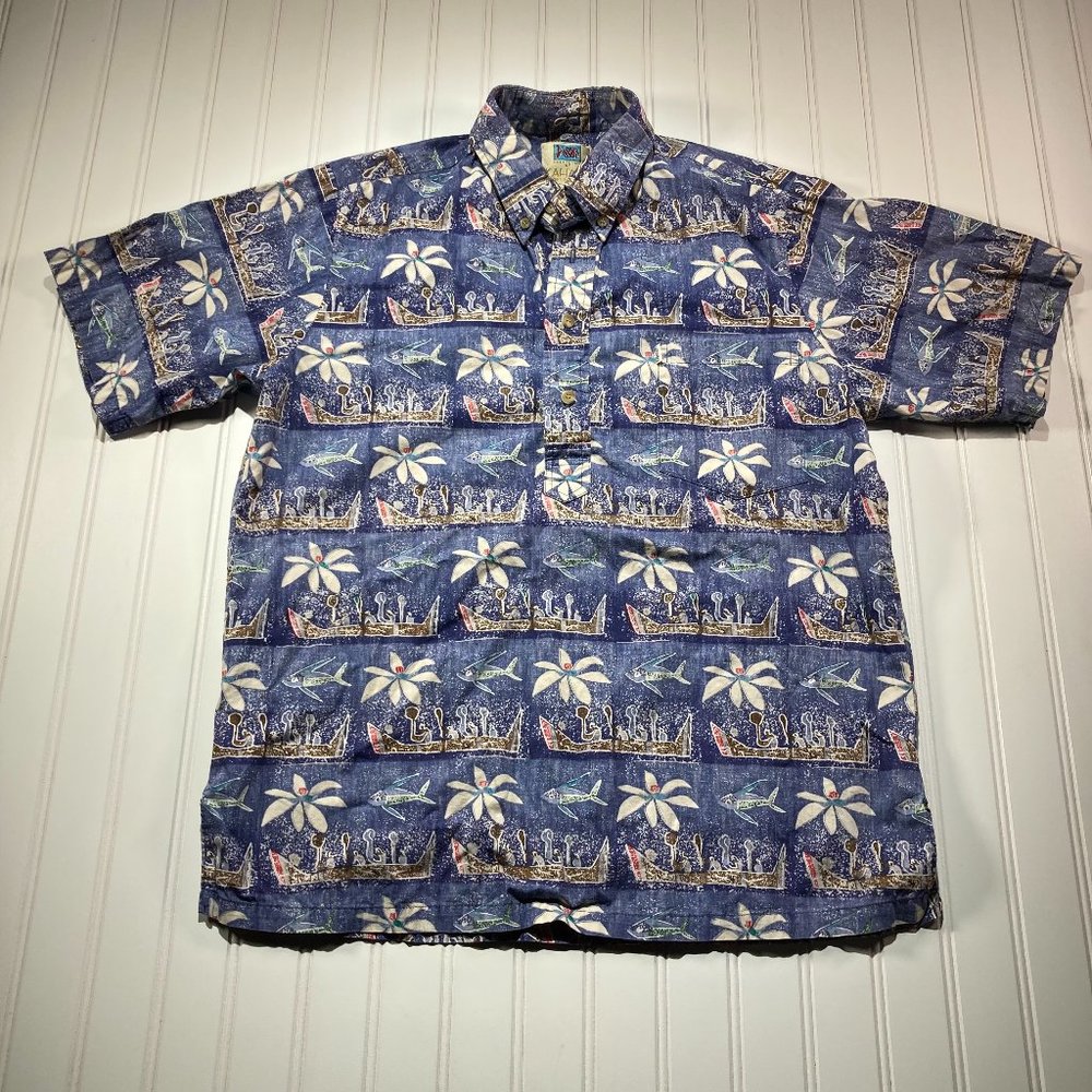Vintage Kahala Men Hawaiian Pullover Shirt Med Made Hawaii 1/4 Button Pullover